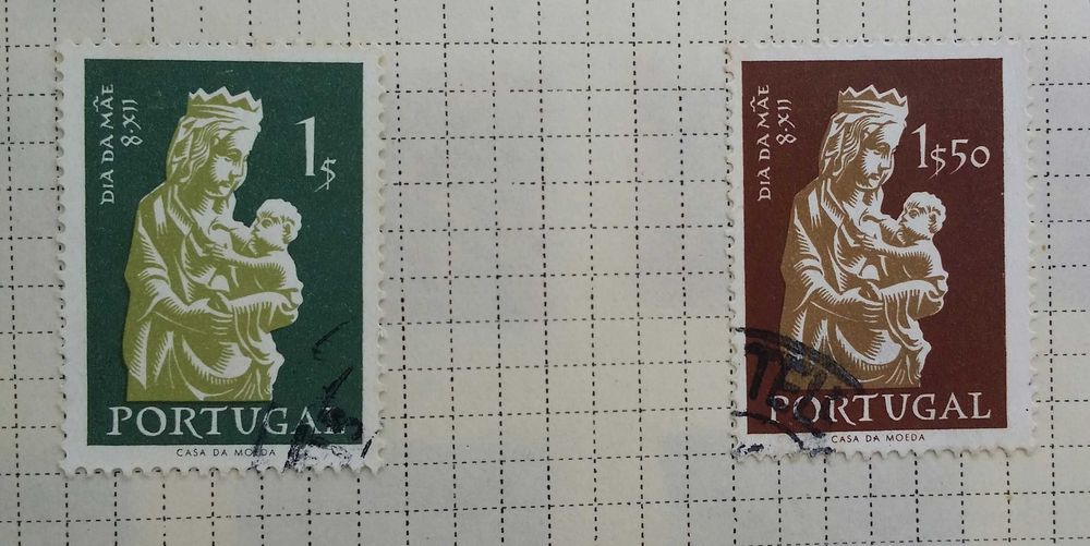 Filatelia selos Portugal anos 1954 a 1956 vários valores usados