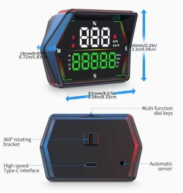 Visor HUD YNF para automóvel com alertas em tempo real