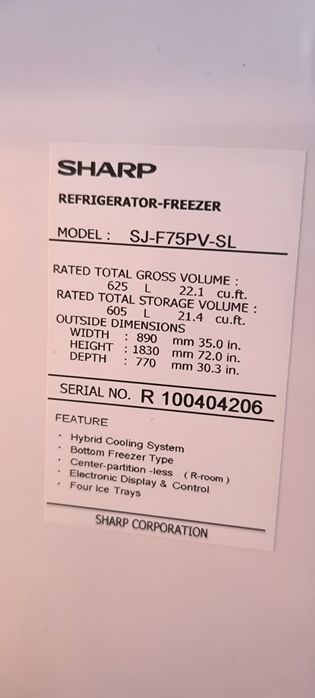 Продам холодильник SHARP MODEL: SJ-F75PV-SL