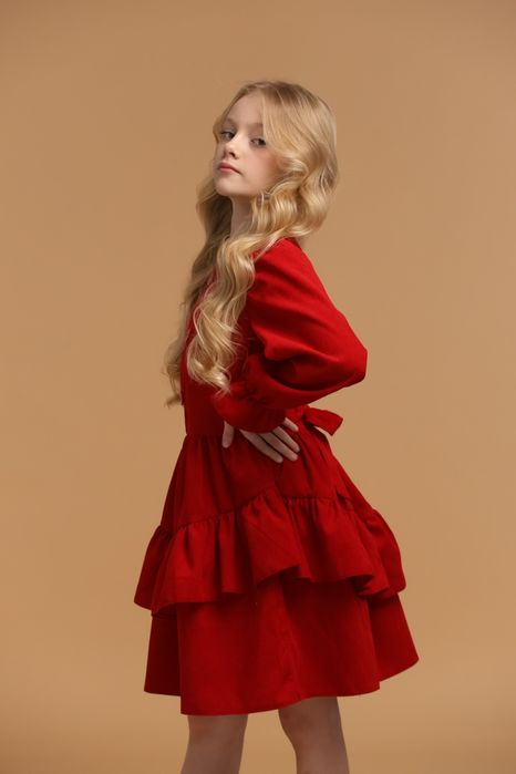 Дитяче плаття червоне з вельвету для дівчинки. Розміри від 122 до 152.
