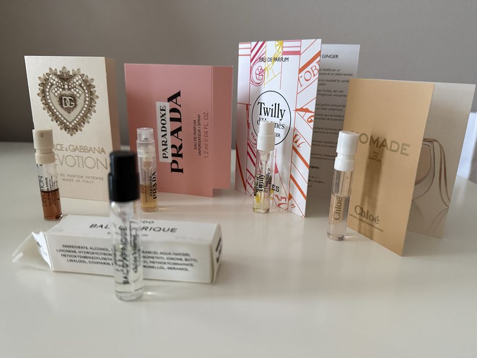 Zestaw próbek perfum (Dolce & Gabbana, Prada, Hermès, Chloé, Byredo)