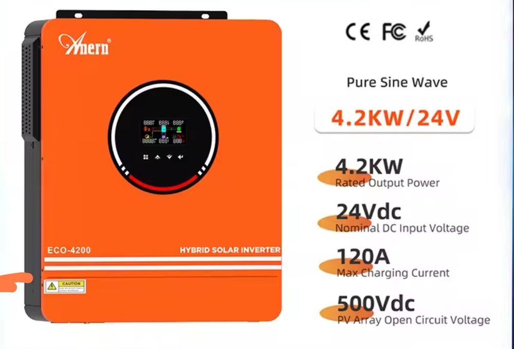 Гібридний інвертор ANERN 24V/230V 4200 VA Вт 4.2 кВт MPPT 120A чистий синус, сонячний.
