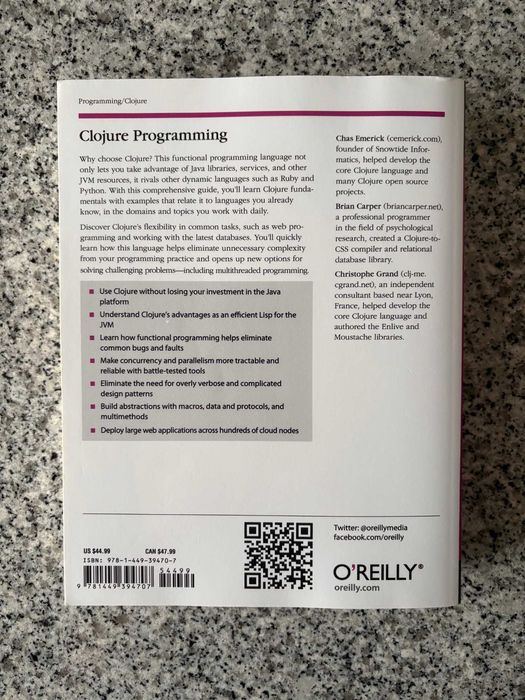 Clojure Programming (Chas Emerick, Brian Carper e Christophe Grand), O'Reilly, muito bom estado