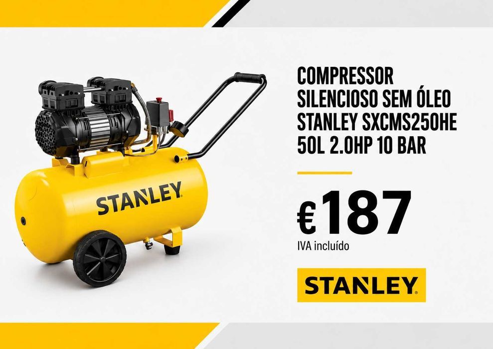 Compressor Silencioso Sem Óleo STANLEY 50L 2.0HP 10 BAR
