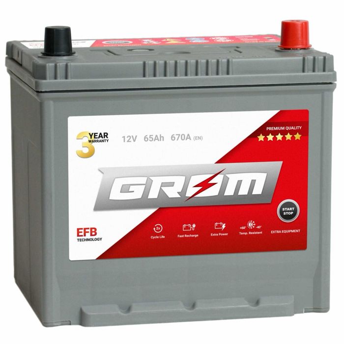 Akumulator samochodowy GROM EFB 65Ah 670A R+Japan