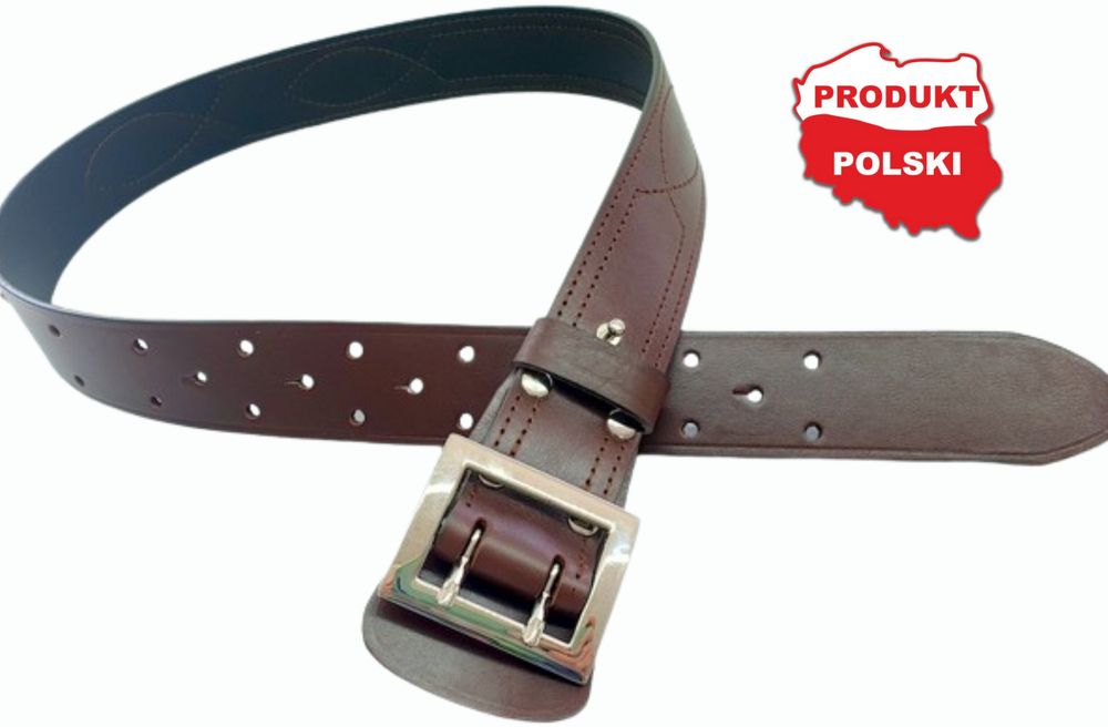 Pas Oficer Wojsko PL Skóra Licowa Kasztan Brąz Mocna Klamra Dł. 115 cm