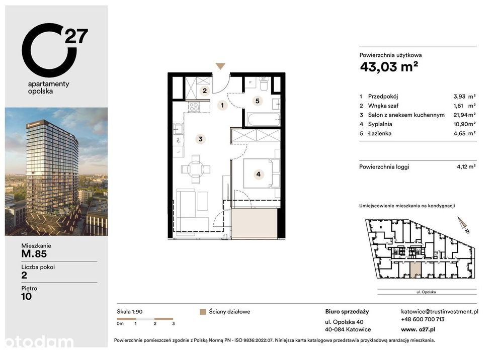 2-pokojowe mieszkanie 43m2 + loggia