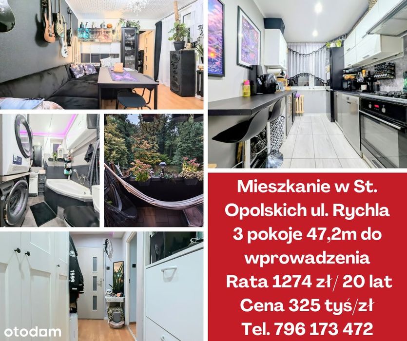 NOWA CENA. Mieszkanie 3 pokoje, 47,2m, balkon, 2 piwnice.