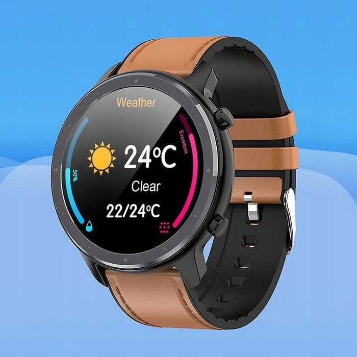 Stylowy Smartwatch L11 Srebrny Pasek Skóra Ekologiczna-Guma EKG