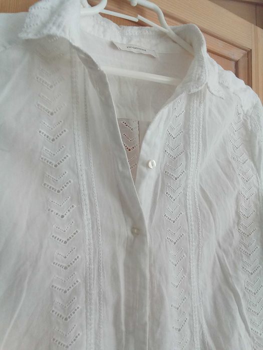 Koszula bluzka biała haftowana styl richelieu etamina cudna 40 42 L XL