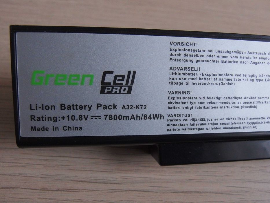 Bateria Green Cell Pro ASUS K32-K72 10,8V 7800mAh 84Ah AS-K72-T-3S3P