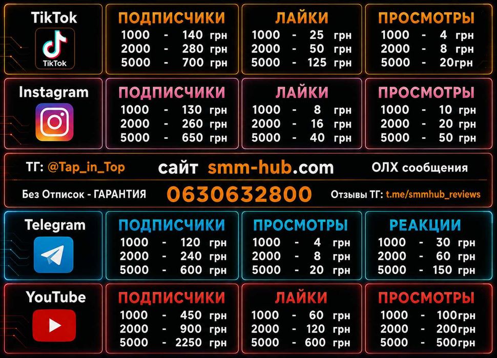 Увеличение Подписчики - Тикток Инстаграм Ютуб Телеграм РАСКРУТКА TT