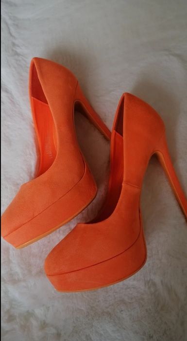 Szpilki Platformy Zamszowe Neon Orange
