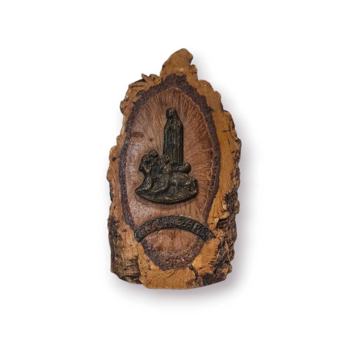 Pequeno Oratório Devocional Madeira Natural – Aplique Metálico