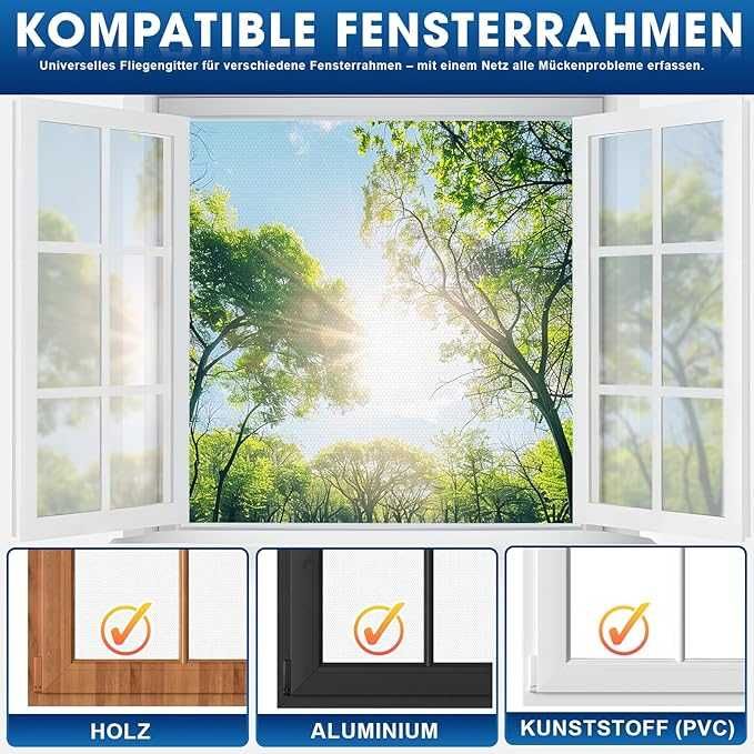 YANGTE Moskitiera okienna – 2 sztuki, 150 x 180 cm, czarna, ochrona przed owadami
