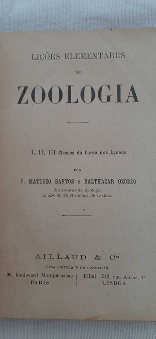 Lições elementares de Zoologia - livro escolar muito antigo