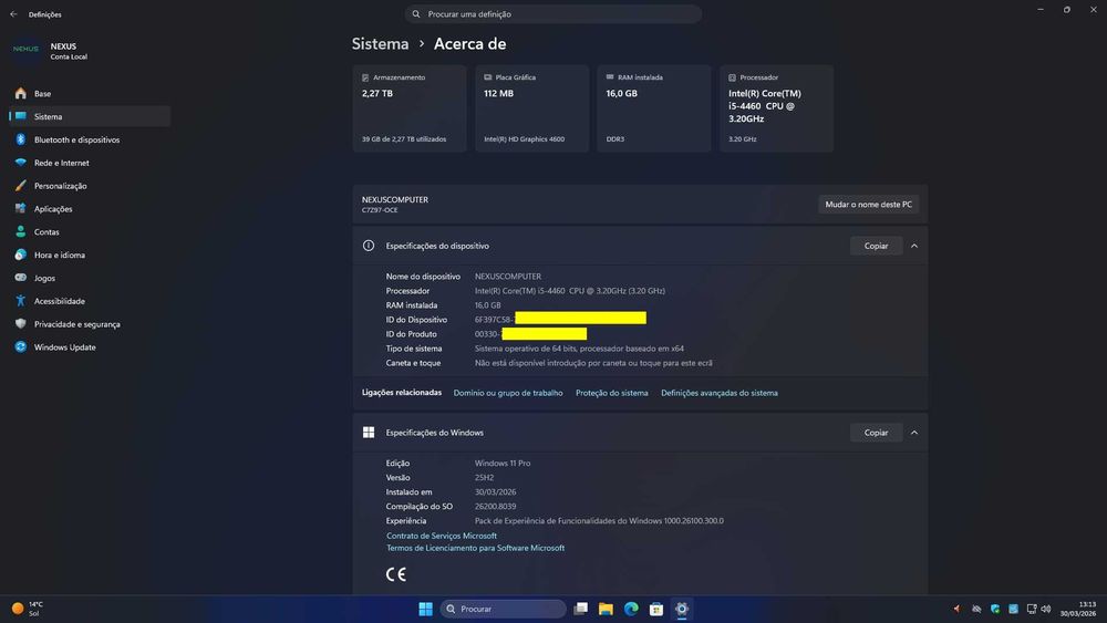 Computador Desktop Intel I5 - 16GB Memória - 2,5TB em Discos - DVD-RW