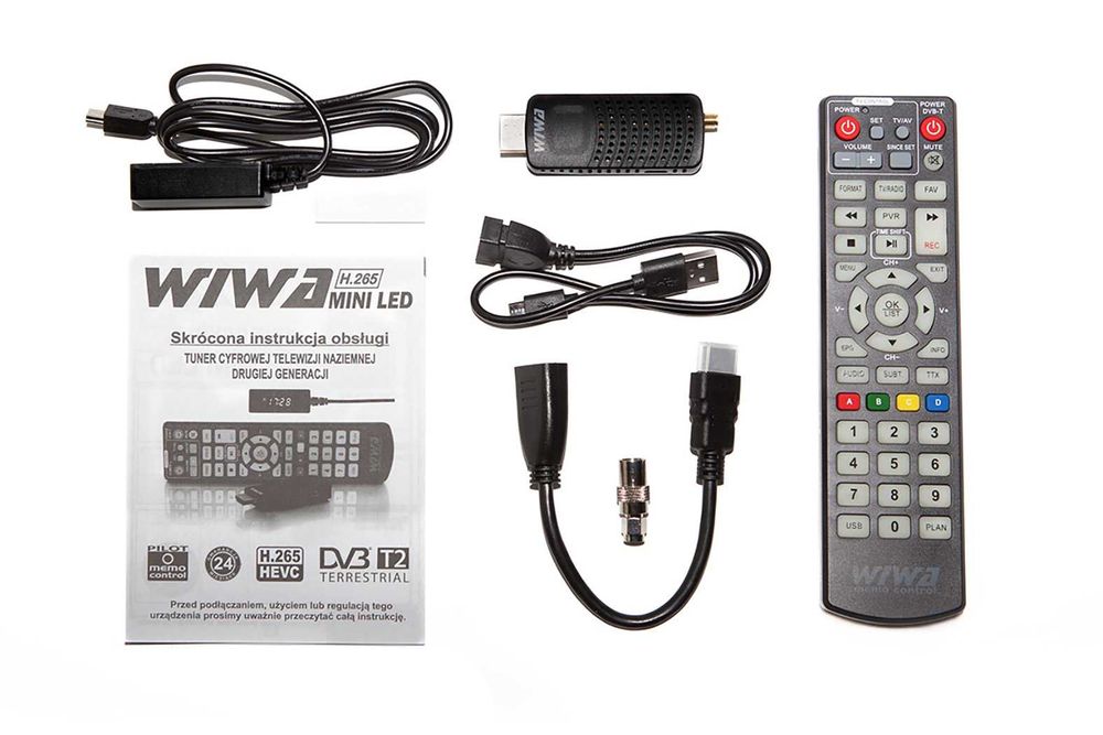 Dekoder Tuner DVB-T2 WIWA MINI LED H.265 Komplet Igła!