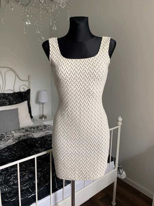 Mango biało-czarna sukienka letnia mini tuba basic minimalizm 38 M