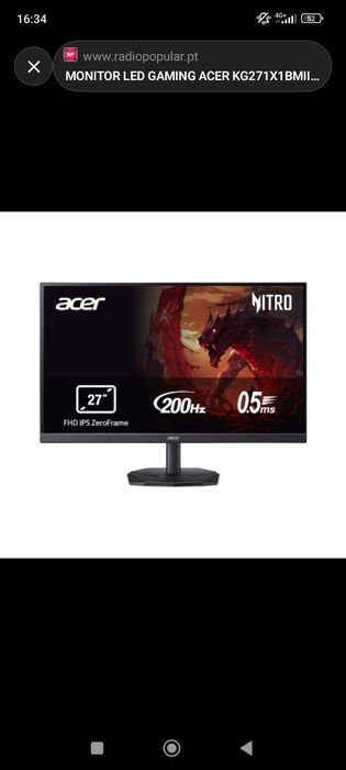 Monitor Gaming Acer Nitro KG271 27 polegadas 200Hz 0.5ms FreeSync441772304615362560