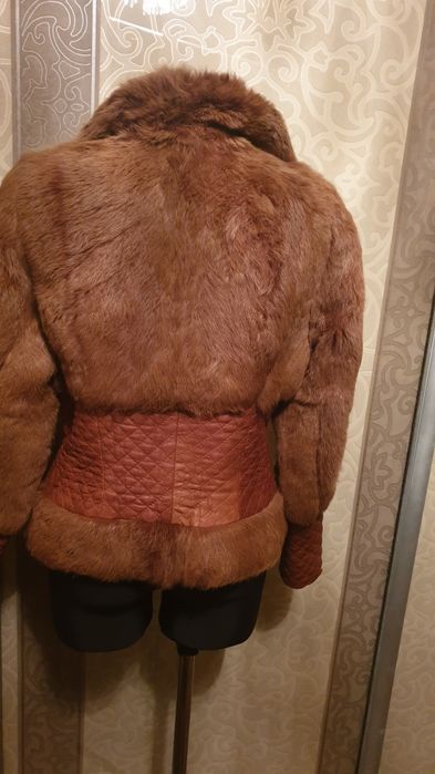 Kurtka futrzano-skórzana rudo- karmelowa