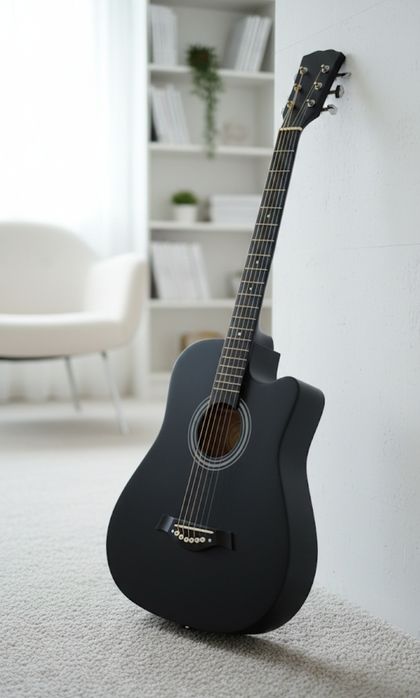 Гитара шестиструнная акустическая новая чёрного цвета 6-ти струнка