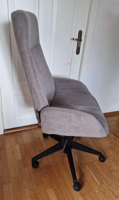 Fotel Obrotowy Tapicerowany Biurowy Szary do Komputera Gabinetowy
