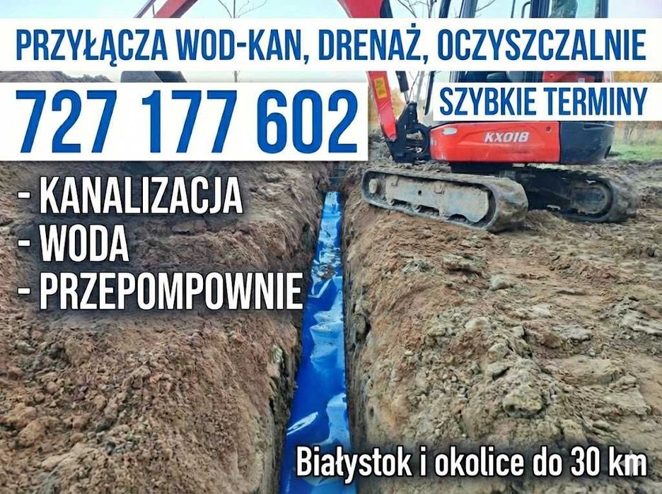 ***Przyłącza wod-kan, Drenaże, Oczyszczalnie. Wolne terminy***