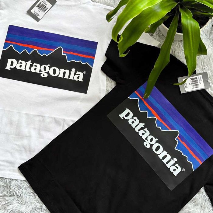 Большой Принт Патагония — Новая Футболка PATAGONIA Responsibili — Черная / Белая