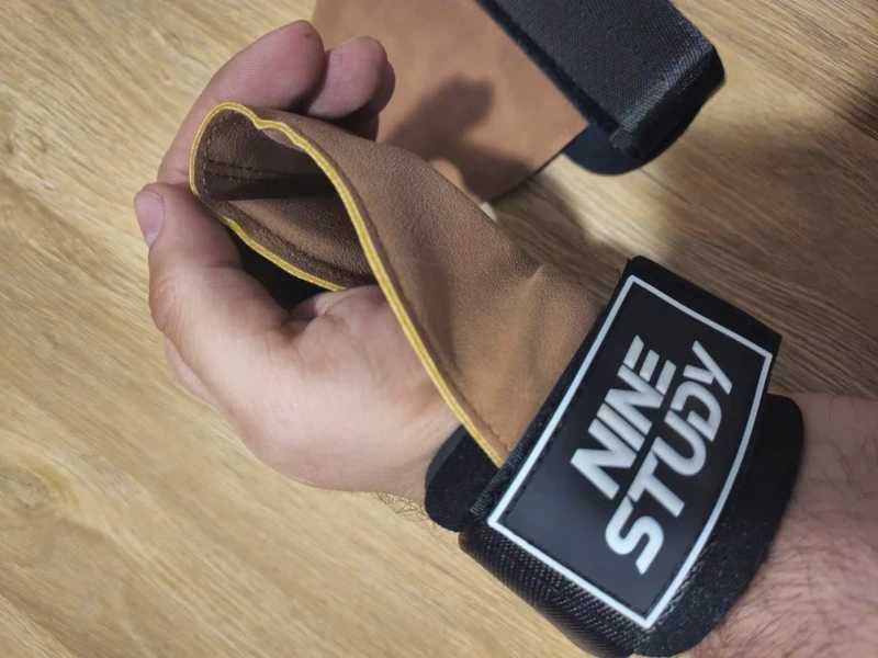 Skórzane Strapy Treningowe paski do treningu siłowego podnoszenia ciężarów straps – brązowo-czarne