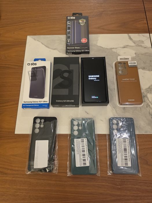 Samsung S21 Ultra + Leather Cover e outros acessórios-perfeito estado