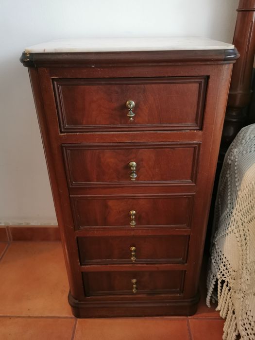 Mesa Cabeceira c/Tampo Mármore (Antiga) - Século XIX