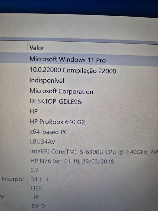 HP  640-G2 processador i5-6300, sem anomalia