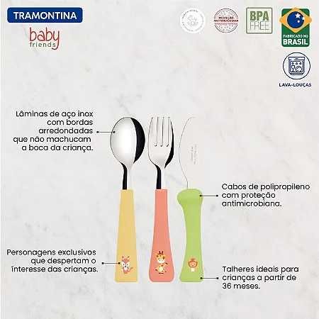 Brasil - Jogo De Talheres Infantil Tramontina Baby Friends 3 Peças Inox (envio grátis e rápido em Portugal Continental)