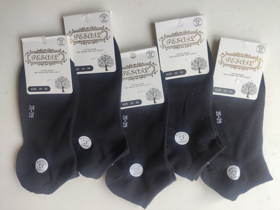 5x Par Skarpetki damskie Czarne 38-42 bawełna