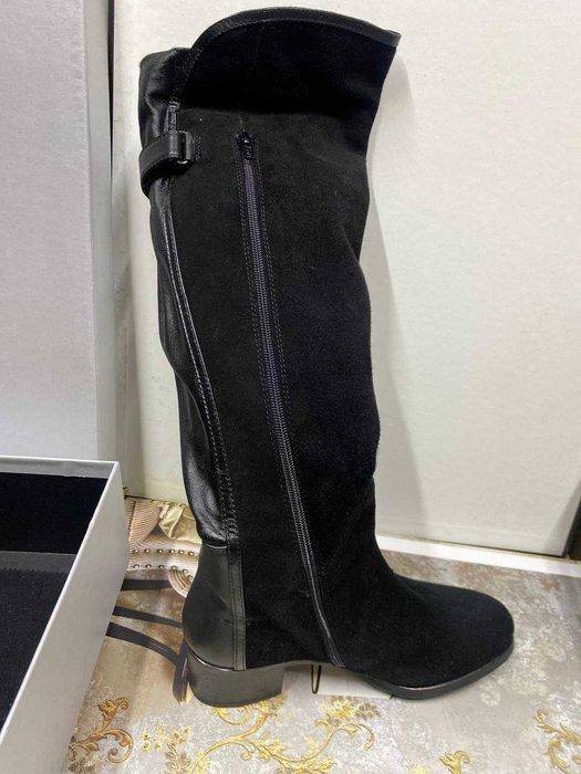 Сапоги замшевые зимние ботфорты , натуральная кожа