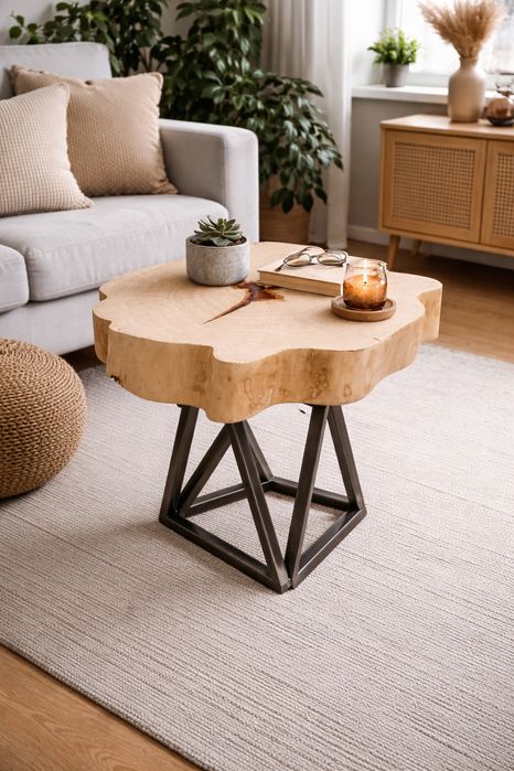 Stolik kawowy plaster drewna żywica