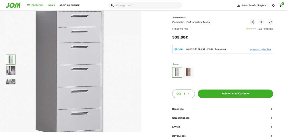 Camiseiro JOM Industria Tavira - COMO NOVO - Cómoda Quarto Branca