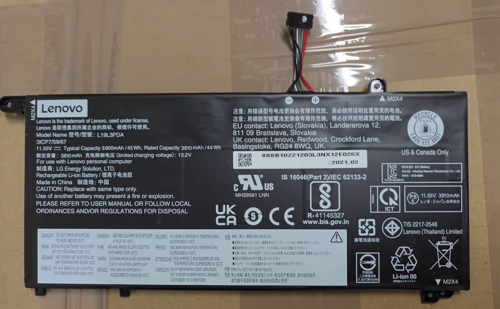 Bateria original Lenovo L19L3PDA 45Wh / 3900mAh