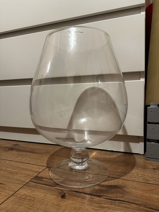 Duży szklany wazon kieliszek koniakowy, ręcznie robiony, 38 cm