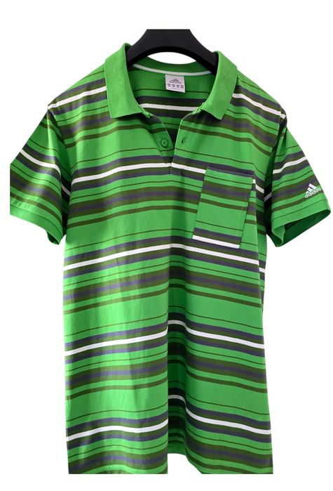 Koszulka polo męska  Adidas- 2XL  Zielona  w paski.