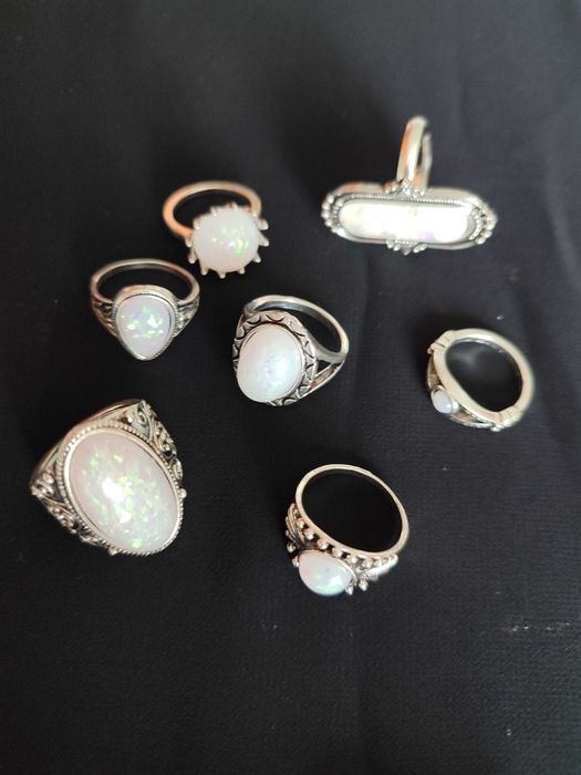 Набір каблучок 7 шт біжутерія, кольца набор 219грн исск. білий опал