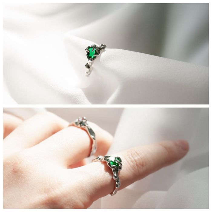 Anel Boho com Pedra Verde – Design Natural Minimalista Ajustável
