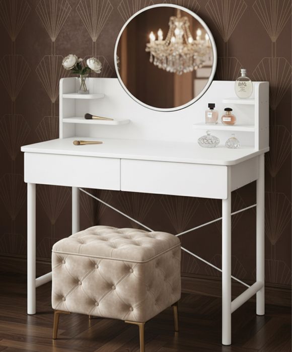 Toaletka kosmetyczna biała toaletka nowoczesna z lustrem i szufladami