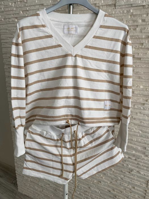 MiMi komplet spodenki szorty paski + bluza beż