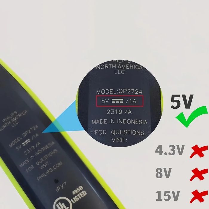 Зарядка кабель 5V-1A для бритви Philips Norelco OneBlade 7000 S7882/55