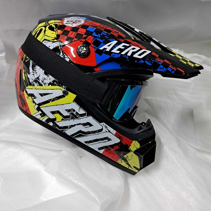 Детский мото шлем Aero Pit Bike Racing gloss + очки