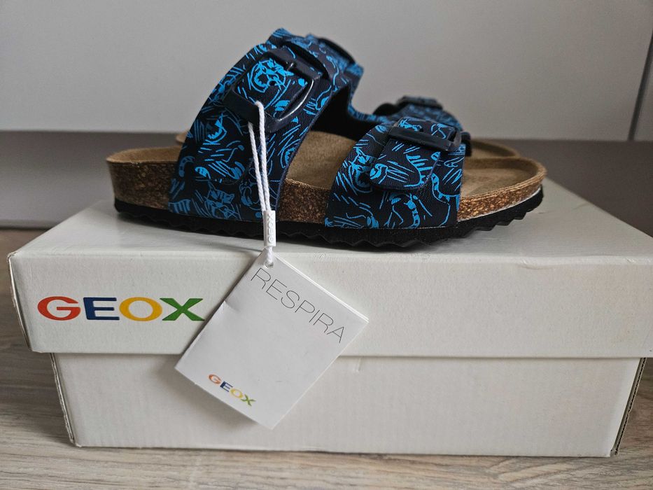 Nowe 28 Geox Ghita sandały profilowane niebieskie skórzane klapki