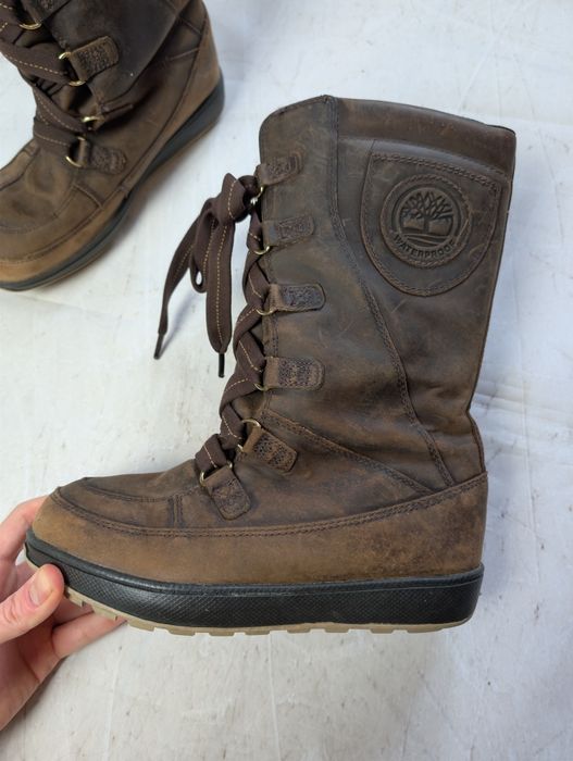 Brązowe śniegowce skórzane wodoodporne Timberland
