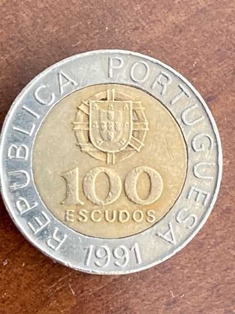 9 Bimetallic 100 Escudos (100$00) Coins, 1991, Edge with 10 Segments